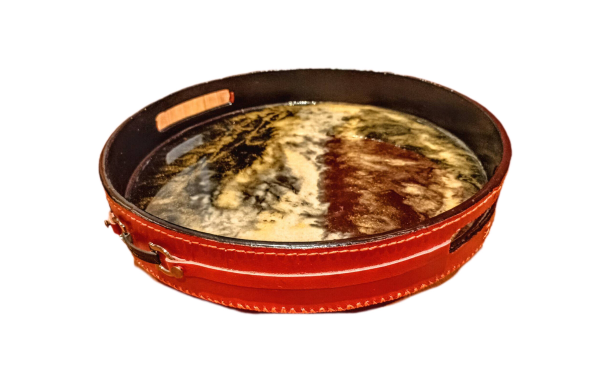 سینی کار دست چرم طبیعی گاوی قطر ۳۵